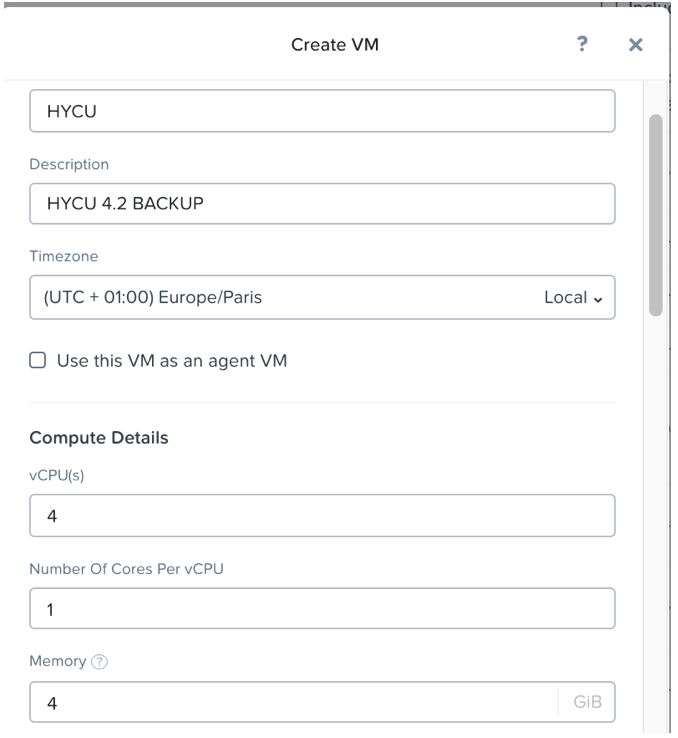 Create HYCU VM 1