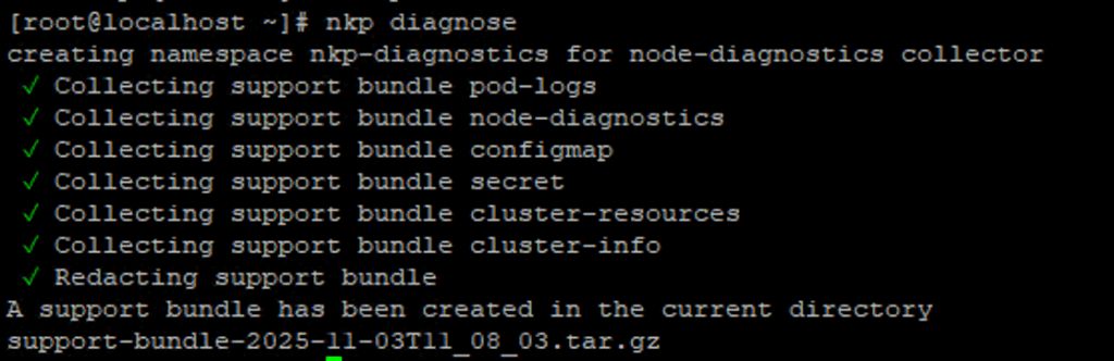 NKP diagnose command output